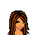 Pixel art contact sheet showing six frames of an animated buddy icon featuring a cartoon character with long hair, polka-dot top, black skirt, and orange legs, alongside text elements "boys" and "Stink" on separate backgrounds.