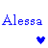 Blue text reading "Alessa" appears in two above six pixelated hearts of varying colors on a white background