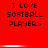 Red background with black pixelated text reading "I LOVE SOFTBALL PLAYERS" in two , repeated three times horizontally, with white horizontal lines between