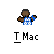 Pixelated character in blue and white checkered shirt with arms raised, below text reading 'T Mac' on gray background.