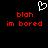 A static pixel art image with a black background, white heart outline at top center, and red text reading 'blah im bored' in two identical