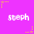 Static image with bright purple background, repeated white text "steph" in two , and scattered yellow star icons with dotted trails