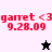 Red text 'garret <3 9.28.09' appears on white and black backgrounds with a star icon changing from black to white.