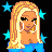 Pixel art contact sheet showing a female character in blue and purple outfit with stars, displaying multiple poses including full-body, torso-only, and text overlay frames.