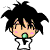 Pixelated character with spiky black hair, peach skin, pink cheeks, green mouth object, white shirt; left version has no heart, right has red heart above head.