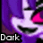 Pixelated anime-style character with purple hair and pink eyes, displaying a wide grin