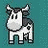Pixelated cow icon with black and white patches, standing against a teal background.