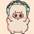 Pixelated cartoon pig with light pink skin and green polka-dot swim cap, wearing goggles, in various poses with arms and mouth positions changing across frames.