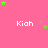 Pink background with repeated white text 'Kiah' and scattered green and brown stars in a pattern