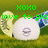 Pixelated image of a light-colored dog lying on grass with green text reading 'XOXO love to pla' above it.