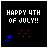 Black background with white text 'HAPPY 4TH OF JULY!!' and animated red/blue star-like particles scattered across the frame.