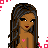 Pixel art of a woman in pink polka-dot bikini bottoms and top, with long dark hair, standing against a white background with pink square accents.
