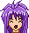 Pixel art character with purple hair and pink cheeks in six sequential expressions showing eye and mouth changes.