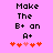 Pixelated text 'Make The B+ an A+' above five heart icons on a pink background, with two heart variations in the left frame.