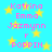 Static image with bright cyan background, yellow stars, and pink text listing names in vertical