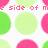 Pixelated pattern of pink and green circles with partial pixelated text fragments on a white background.