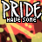 repeated 'PRIDE' and 'HAVE SINE' text icons with animated color shifts in the background