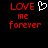 Red pixelated text 'LOVE me forever' with a white heart symbol on black background, two identical frames side-by-side.