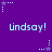 Purple background with repeated light blue text 'Lindsay!' and star-shaped pixel art elements in various positions.