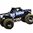 Pixelated static image of a dark blue monster truck with large brown tires, silver accents on the hood and wheels, and visible headlights against a white background.