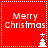 Red square icon with white dotted border displaying 'Merry Christmas' text and a small tree graphic, arranged in four quadrants.