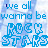 Blue text repeats 'we all wanna be' above and below a central of 'ROCK STARS' in blocky letters on a light blue background