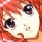 A 48x48 pixel buddy icon split into two sections: a close-up of an anime-style character's face on the left and text elements on a black background on the right.