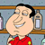 Two identical cartoon characters in red shirts with yellow accents stand side-by-side on a wooden shelf, each holding a bottle and smiling broadly against a gray background with shelves of bottles behind them.