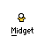 Pixelated icon shows a figure with white head, yellow torso, and black limbs against gray background; text below reads 'Midget' in blocky font.