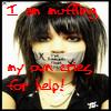 A pixelated image of a person with dark hair and bangs wearing a black sleeveless top, overlaid with red text reading "I am running my own cries for help!".