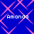 Blue background with pink geometric lines forming a pattern, four instances of the name "Amanda" in white pixelated text positioned at top-left, top-right, bottom-left, and bottom-right corners