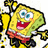 Pixelated yellow sponge character with blue eyes and red mouth, wearing orange shorts over white undershirt, holding a beer mug in one hand across four animated frames.