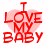 Red text "I LOVE MY BABY" over a pink heart on white background, with visible pixelation and slight variations across three views.