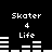 Pixelated black-and-white animation showing four identical 'Skater' icons with '4 Life' text and bar graphs, each icon's bars change sequentially across frames.