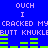 Blue background with repeated pixelated text and green audio bars, displaying 'OUCH I CRACKED MY BUTT KNUKLE' in light purple letters.