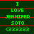 Green text on dark green background with red horizontal lines, displaying 'I LOVE JENNIFER SOTO <33333' in three identical