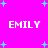 Bright pink background with cyan plus signs scattered ; four instances of the word EMILY in white pixelated text arranged in two