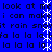 Blue background with black text repeating 'look at me', 'i can make it rain snow', and 'fa la la la' in pixelated font, flanked by vertical white star-like patterns.