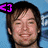 Two side-by-side pixelated images of a person with brown hair, one smiling against blue background and the other resting head on hand against white background.