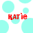 Red text spelling 'KATie' appears twice on a white background with light blue circles, each instance showing slight pixelation.