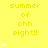 Yellow background with repeated text "summer of ohh eight!!" and white flower icons in vertical , some flowers animated to appear sequentially