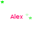 four and four of pink 'Alex' text with green and light green stars scattered around each instance