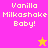 Pixelated text "Vanilla Milkshake Baby!" appears on four colored backgrounds with a star symbol changing color between frames.