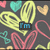 Animated icon with two distinct sections: left side features colorful heart shapes on dark background with text overlays, right side shows static pink and yellow with pixelated text
