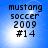Blue background with four identical text blocks reading mustang soccer 2009 #14 in black pixelated font.