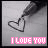 A grayscale pen drawing of a heart with pink text "I LOVE YOU" below, showing animation changes in the heart's outline and text characters.
