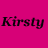 A contact sheet of three animated frames showing the name "Kirsty" in different colors on a bright pink background with one gray section.