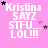 Pink background with white text reading "Kristina SAYZ STFU... LOL!!!" and scattered black and purple stars.