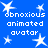 Blue background with white pixelated stars and repeated text "obnoxious animated avatar" in three lines.