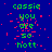 Blue background with green and red pixelated text reading 'cassie you are so hott' repeated in a pattern, featuring scattered red pixels